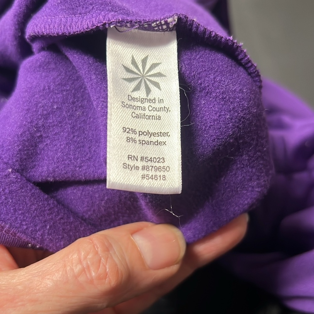 Athleta brand purple warm stretchy top with thumb holes and high neckline. - Picture 7 of 7